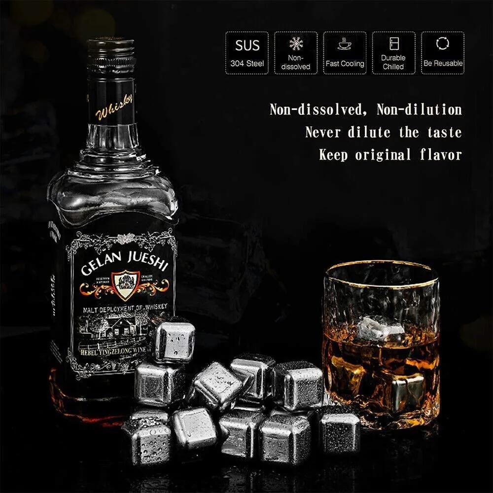 24PCS Stainless Steel Ice Cubes with Tongs, Reusable Non-Diluting Whiskey Stones for Wine Beer, Fast Chilling Bar Tool Case