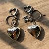 Sweet Bowknot Big Heart Pendant Keyring Silver Color Charm Keychain Decoration