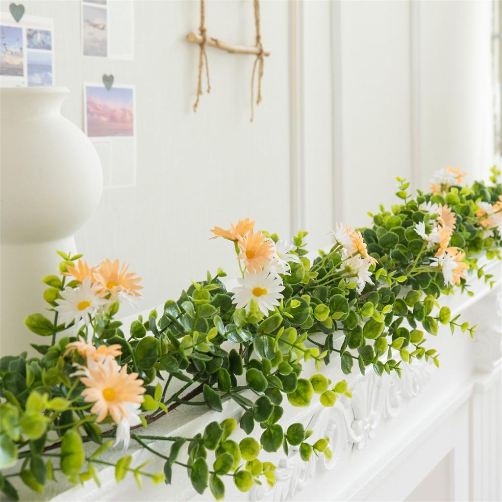 Faux Rose Vine Garland with Green Leaves Artificial Flower Garland for Wedding Party Backdrop Mantle Decor