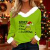 Women's T Shirt Tee Christmas Shirt Long Sleeve Party Christmas Print Fleece Collar V Neck Top