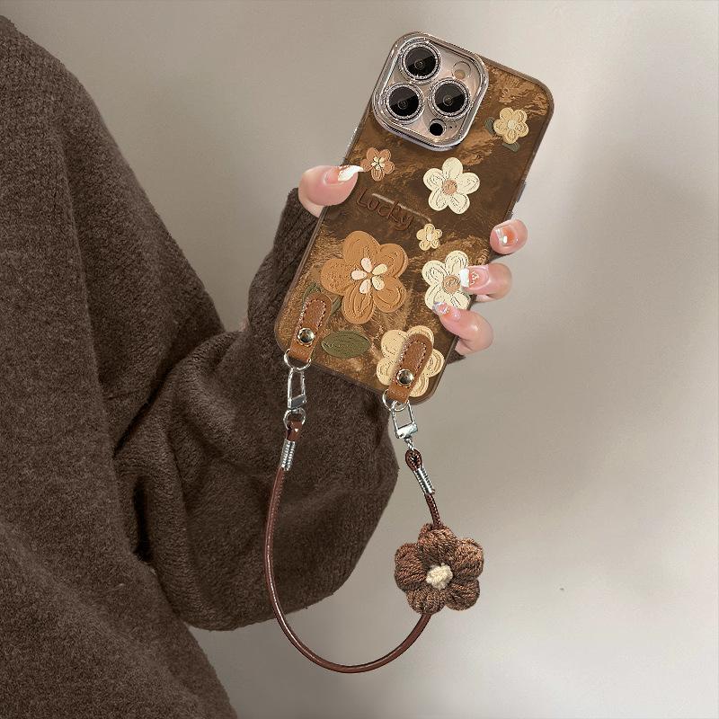 Retro oil painting flower lanyard suitable for 17 mobile phone case iphone premium feeling new