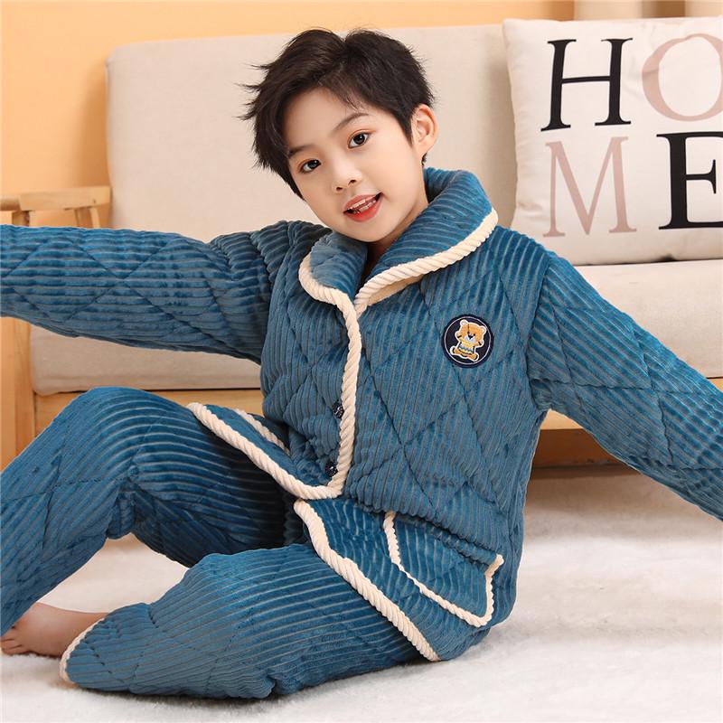 Dětské útulné pyžamo z křišťálového sametu - Silná prošívaná sada z korálového fleecu pro podzim a zimu