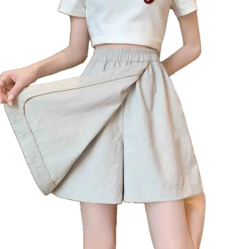 Women Shorts Overalls Culottes Women's Summer Thin 2025 New Loose Wide-leg Five-point Pants Casual Ice Silk Sports Shorts