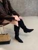 Pointed Thick Heel Pile Boots Tall Boots 2025 Autumn and Winter Khaki Short Boots But Knee Small Boots