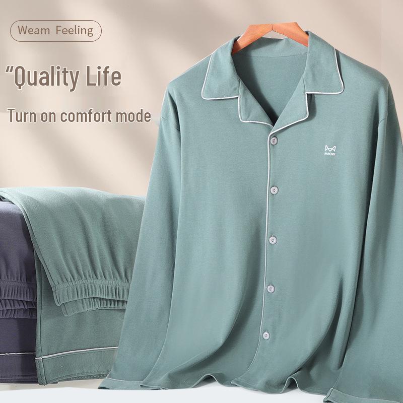 Cat Man 2025 Men's All-Cotton Long Sleeve Homewear Set for Teens