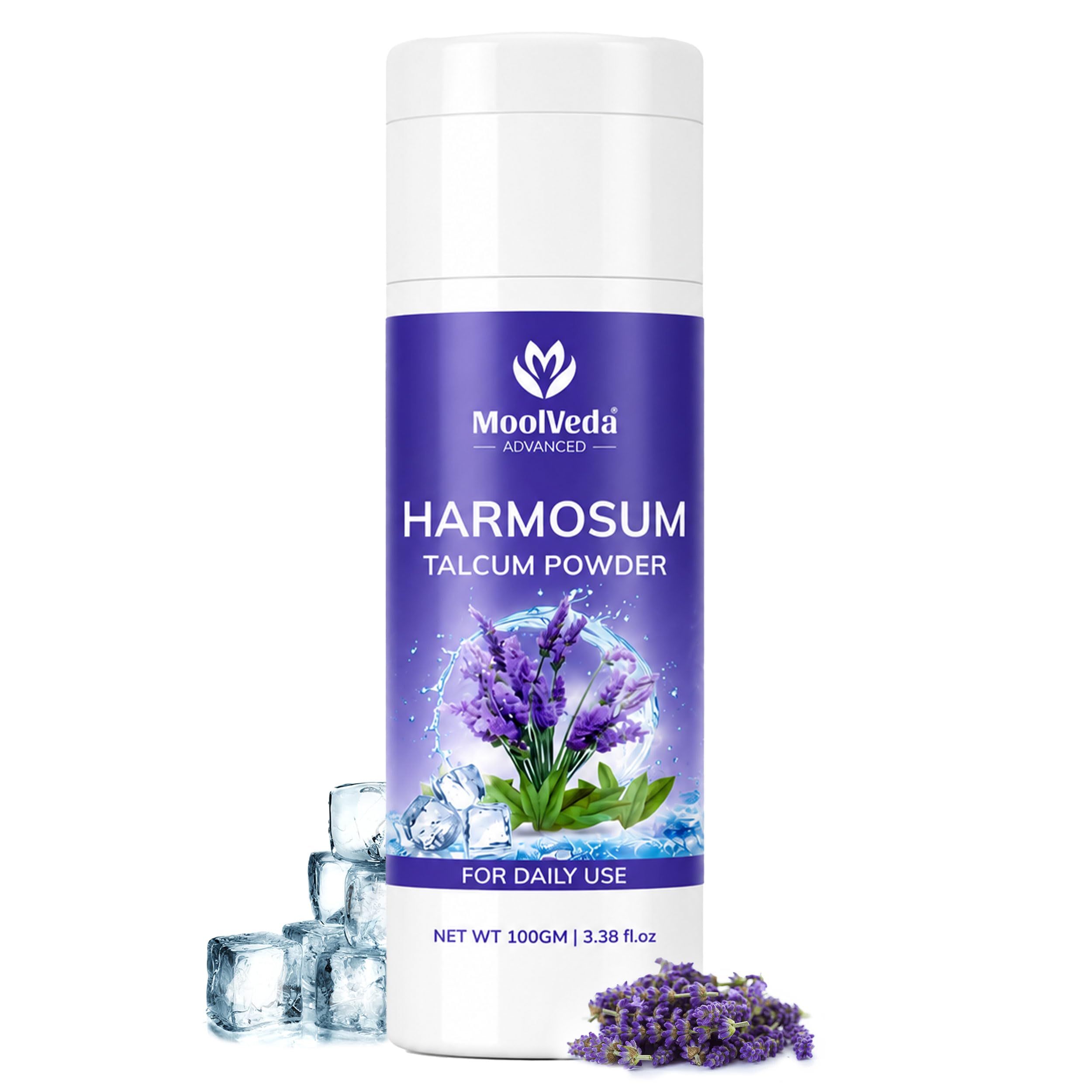 Moolveda Harmosum Talcum Powder with Lavender | Long-Lasting Freshness & Smooth Skin Feel | Daily Use Perfumed Body Powder for Men & Women | 100 g