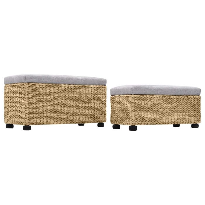 VidaXL Set of 2 Water Hyacinth Bench Set, Storage Bench, Living Room Furniture, Entryway Bedroom Bench 246107