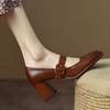Vintage Brown Single Shoe Women's 2025 New Shallow Slip-on High Heel Shoe Thick Heel Mary Jane Woman's Summer Flat