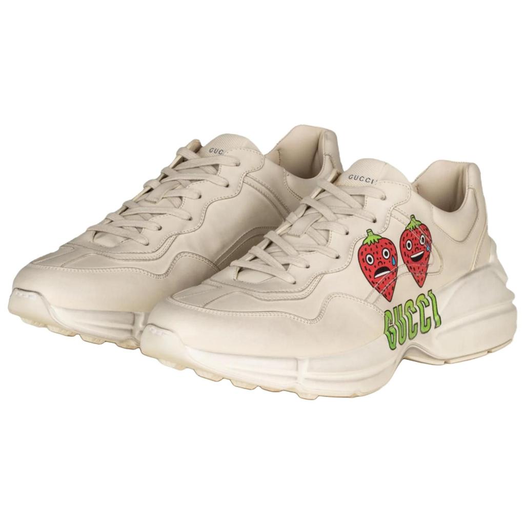 Gucci Rhyton Leather Low Top Chunky Sneakers Men's Beige Distressed 699292 DRW00 9522
