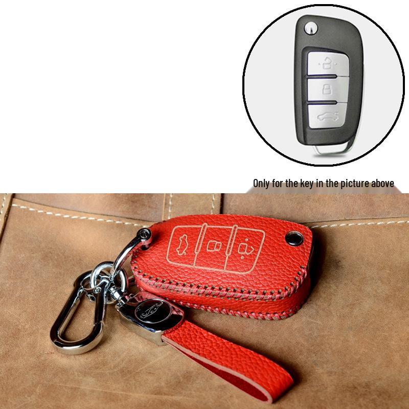 Key Case Protection Cover for Geely Models: New Emgrand GS, GL, Boyue, Vision X6/X3, S1, Borui, EC7 - Cowhide with Buckle.