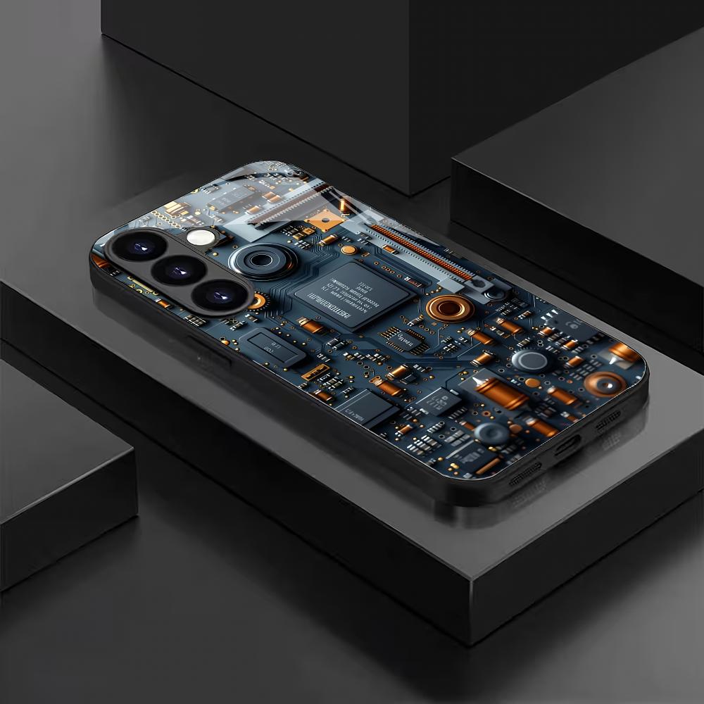 Mechanical structure pattern tempered glass phone case suitable for Samsung Galaxy S26 S25 S24 S23 S22 S21 S20 FE/Ultra/Plus