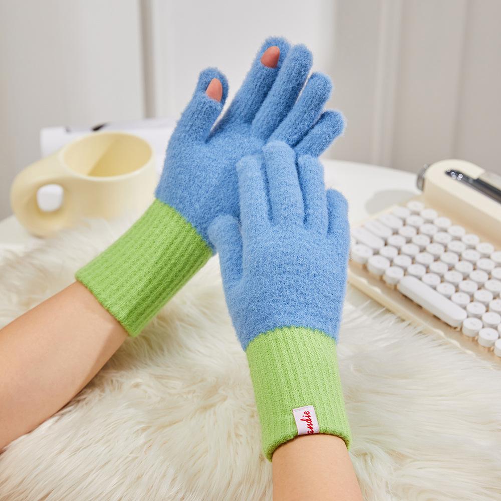 

Dopamine color cycling women s season Korean version knitted wool five fingers to prevent cold dew fingers темно-синього кольору