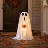 Children Party Favors Halloween Ghost Decoration, Light-Up White with Pumpkin, Indoor Living Room Table Ornament Cute Standing Tabletop for