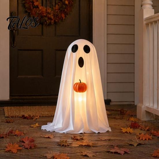Children Party Favors Halloween Ghost Decoration, Light-Up White with Pumpkin, Indoor Living Room Table Ornament Cute Standing Tabletop for