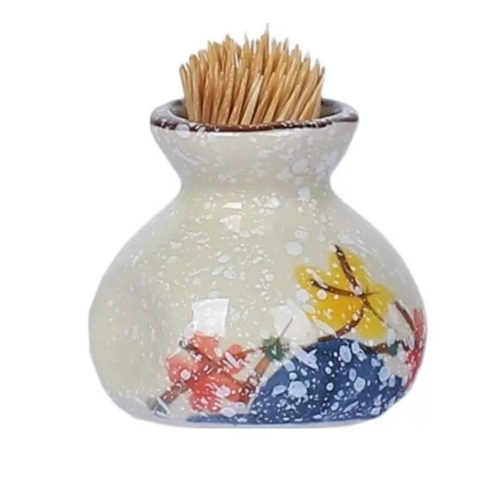 1 Count 2.2inch Toothpick Storage Jar Fish Flower Pattern Ceramic Toothpick Holder Hibiscus Blue Flower Toothpick Organizer