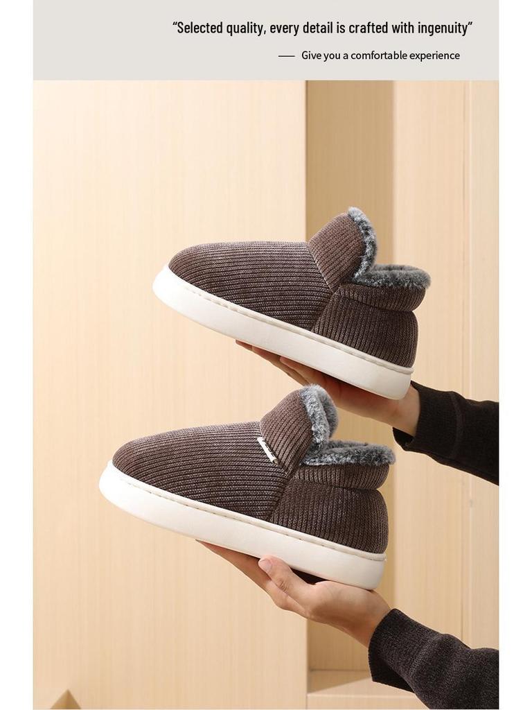 Men's 2025 Closed-Back Cotton Slippers: Thick, Warm, Velvet-Lined, Odor-Resistant Indoor Shoes for Autumn/Winter.