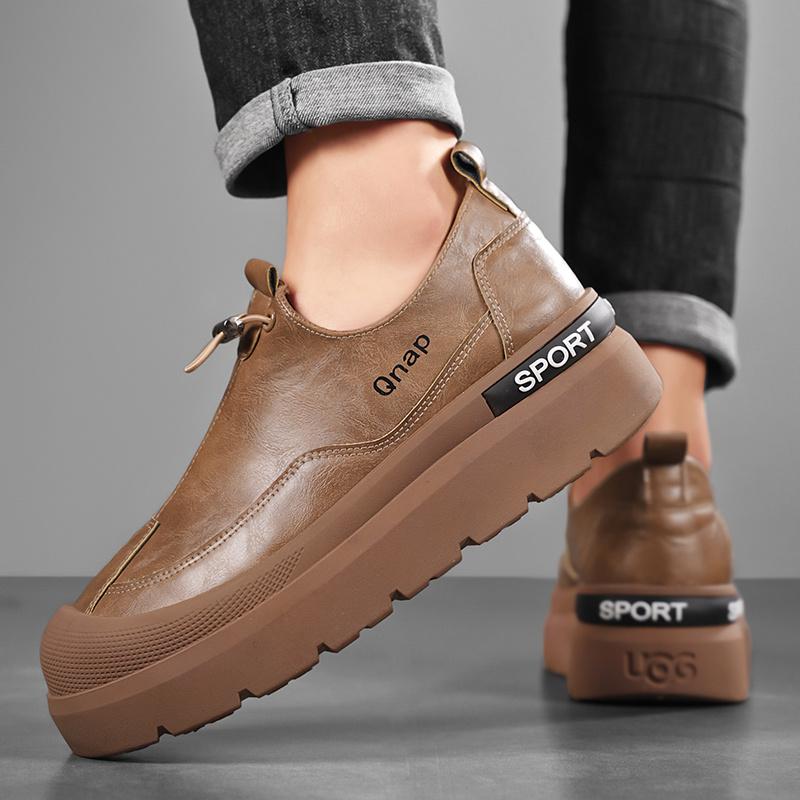 Autumn Beige Men Leather Casual Shoes Designer Platform Casual Sneakers Comfort Slip-on Loafers Shoes Man mocasines de hombre