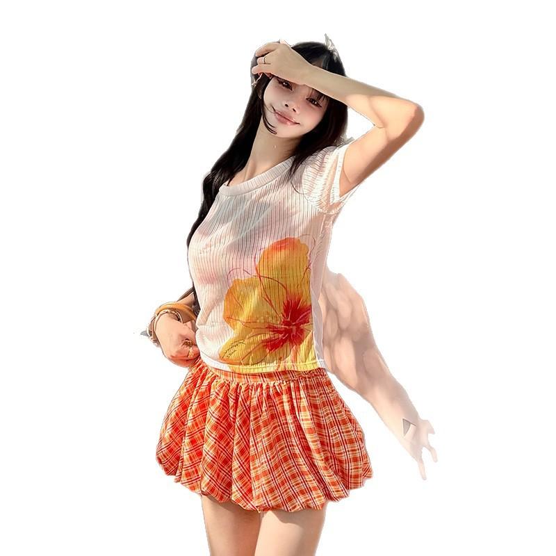Hot Spring Swimsuit for Women, Slightly Curvy Four-piece Outfit To Cover Up Flesh, Sexy Small Bust, Pure and Conservative Skirt, Seaside Vacation 