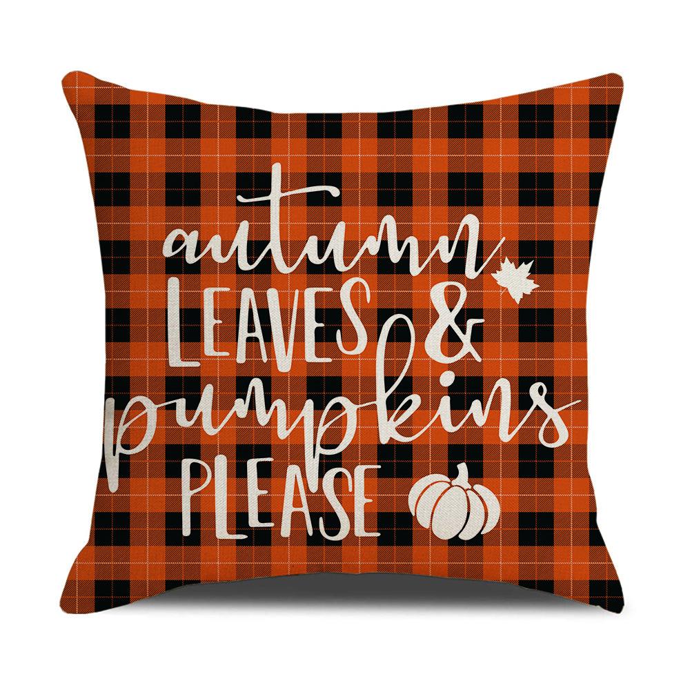 New Autumn Pillow Cover Watercolor Plaid Printed Maple Leaf Pumpkin Letter Pillow Home Cushion