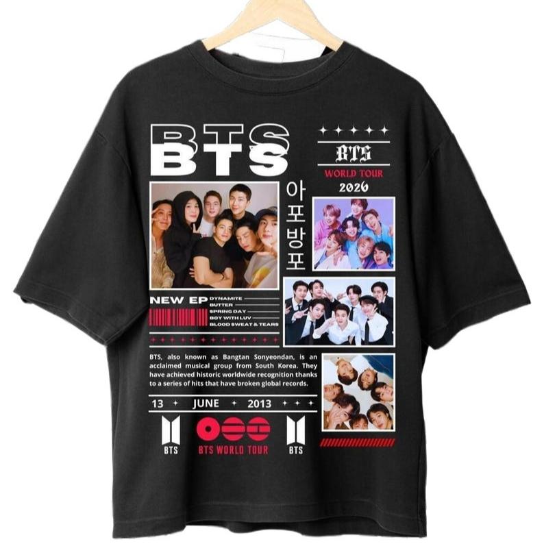 Летняя модная футболка 2026 года Футболка BTS Футболка с айдолом K-pop Винтажный стиль Футболка для фаната, Подарок-мерч для ARMY, Футболка для концерта айдола K-pop Музыкальная футболка Дизайн футболки K-pop 4XL