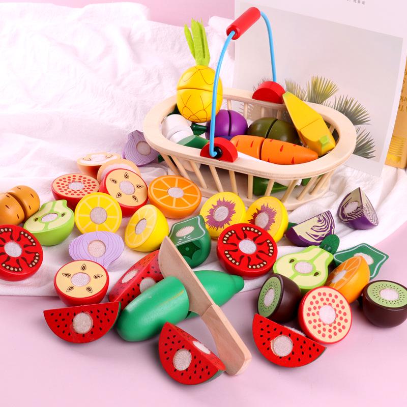 Wooden Play Kitchen Set: Cutable Fruits & Vegetables for Kids