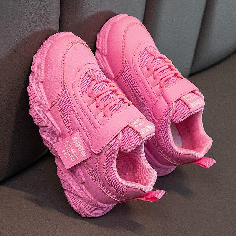 Fashion  Kids Sneakers  PU Girls Casual Mesh Solid Pink Light Boys  Hook Loop Children Non-slip Simple Sports Shoe