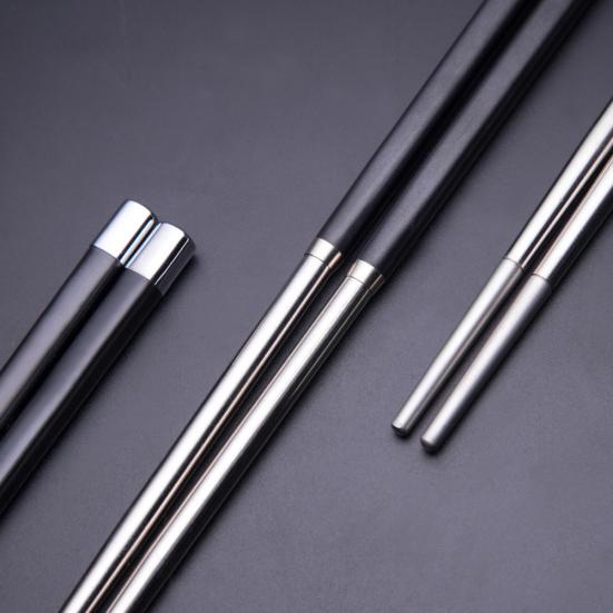 1 Pair Japanese Style Heat Resistant Anti-rust Chopsticks Patchwork Color Stainless Steel Chopsticks Kitchen Gadgets