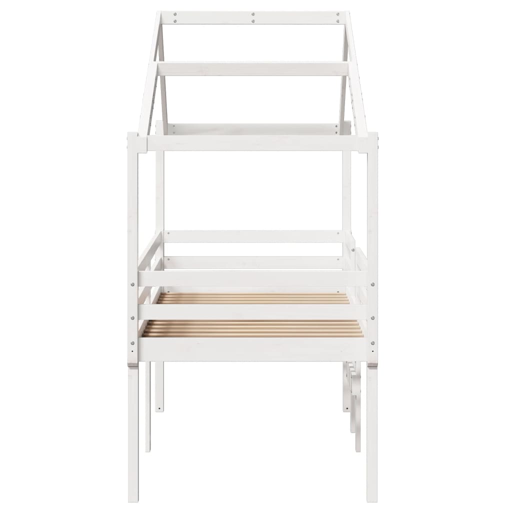 High Bed with Roof White 90x200 cm Solid Pine Wood