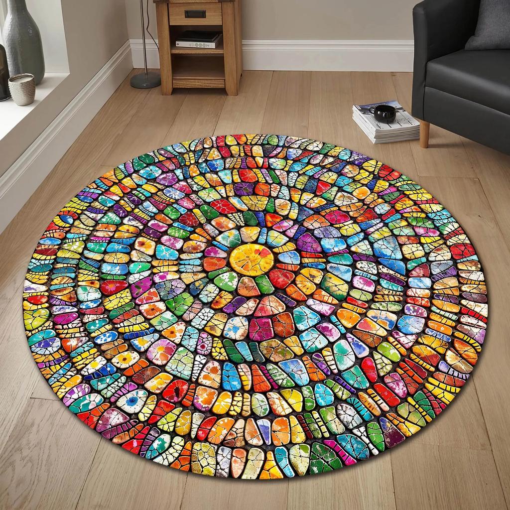Sunshine Round Rug - Minimalist Mid-Century Style Indoor Circle Rug,Soft Doormat or Bathmat for Living Room, Entryway,Home Decor