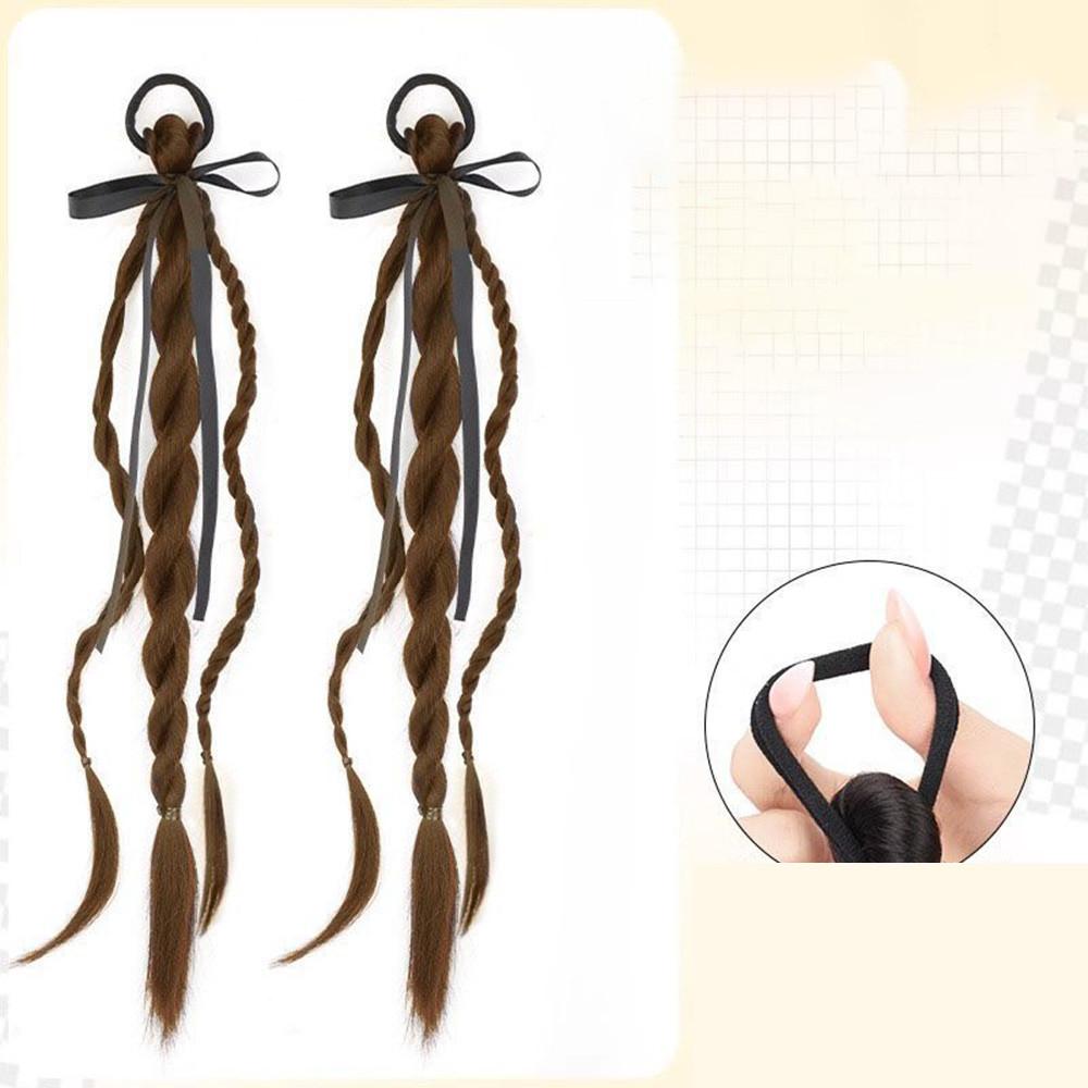 

Синтетический парик Двойная коса-скрутка Головная веревка Лента Женский Милый Натуральный Студенческий стиль Бабочка Двойной хвост Парик Головная веревка