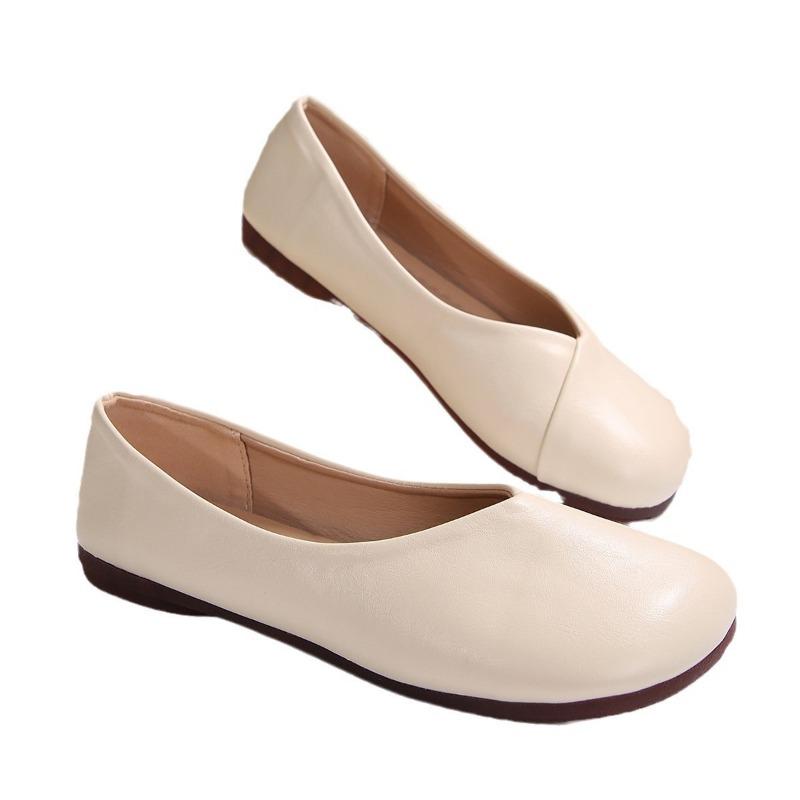 Mom shoes single shoes comfortable soft bottom flat bottom middle and old women's shoes soft leather non-slip grandma leather shoes spring and autumn