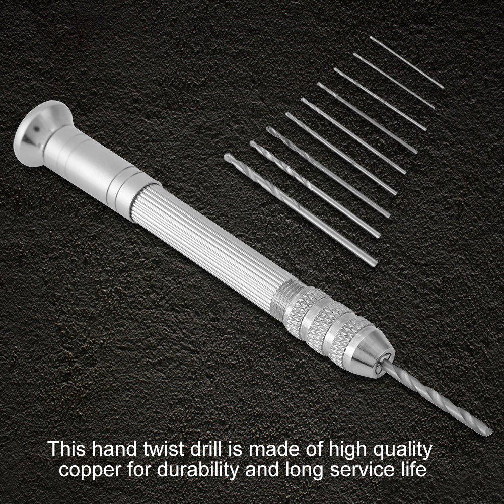 Mini Precision Hand Twist Drill with 10Pcs Drills Bits Punching Tool