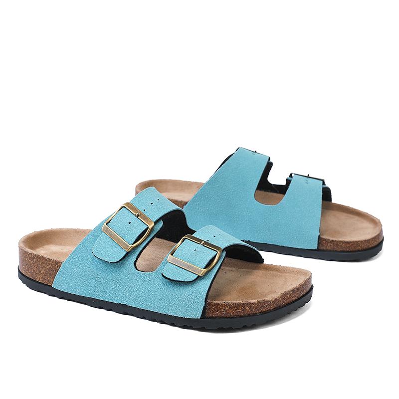 10 Färger Mules Spänne Läder Kork Fiskbenstofflor för Män Kvinnor Par Retro Sommartofflor Mode Vardagliga Strandtofflor