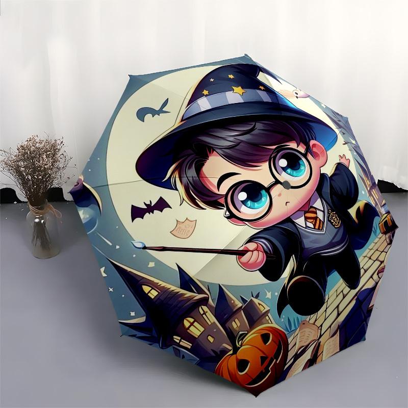 1pc Chibi Wizard with Pumpkin and Books Umbrella with Plastic Handle,Cartoon Pattern,Suitable for All Seasons Multi-functional Umbrella381