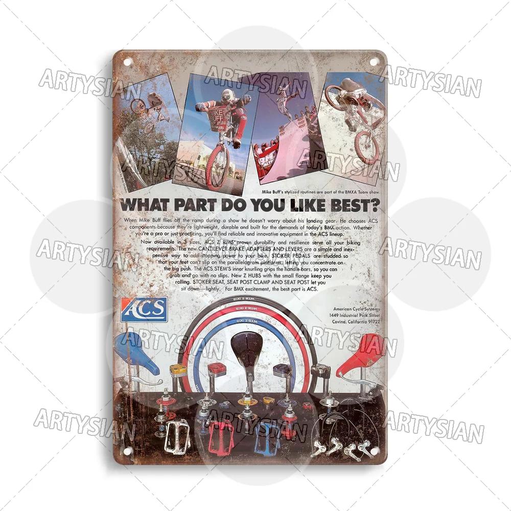 Vintage BMX Bike Metal Sign Bicycle Motocross Plaque Racing ACS TUF Pedals Procraft Kuwahara Raleigh Mongoose Dyno Diamond Back