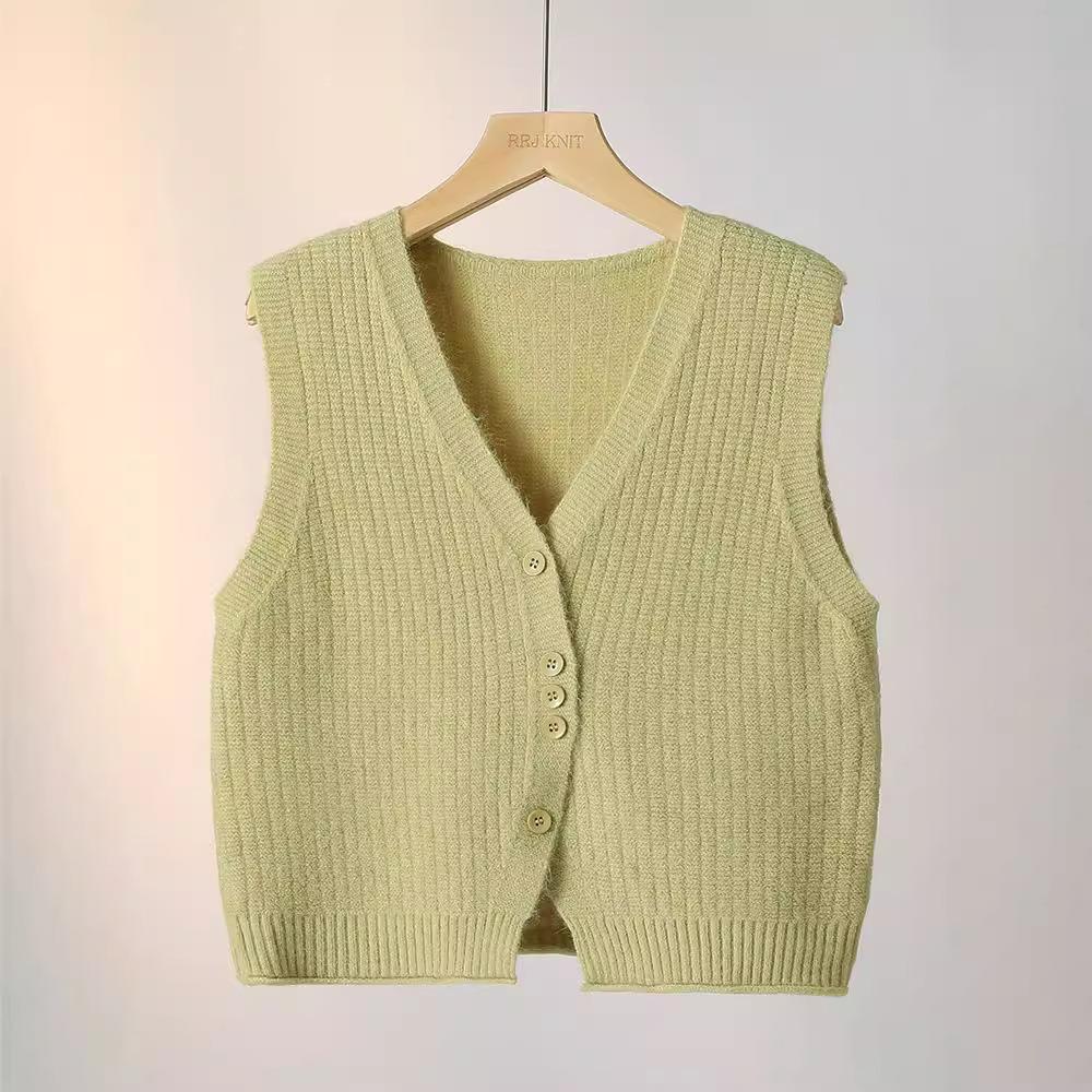 Designer Button Vest Knit V Neck Waistcoat Women Spring Cardigan Sweater Top