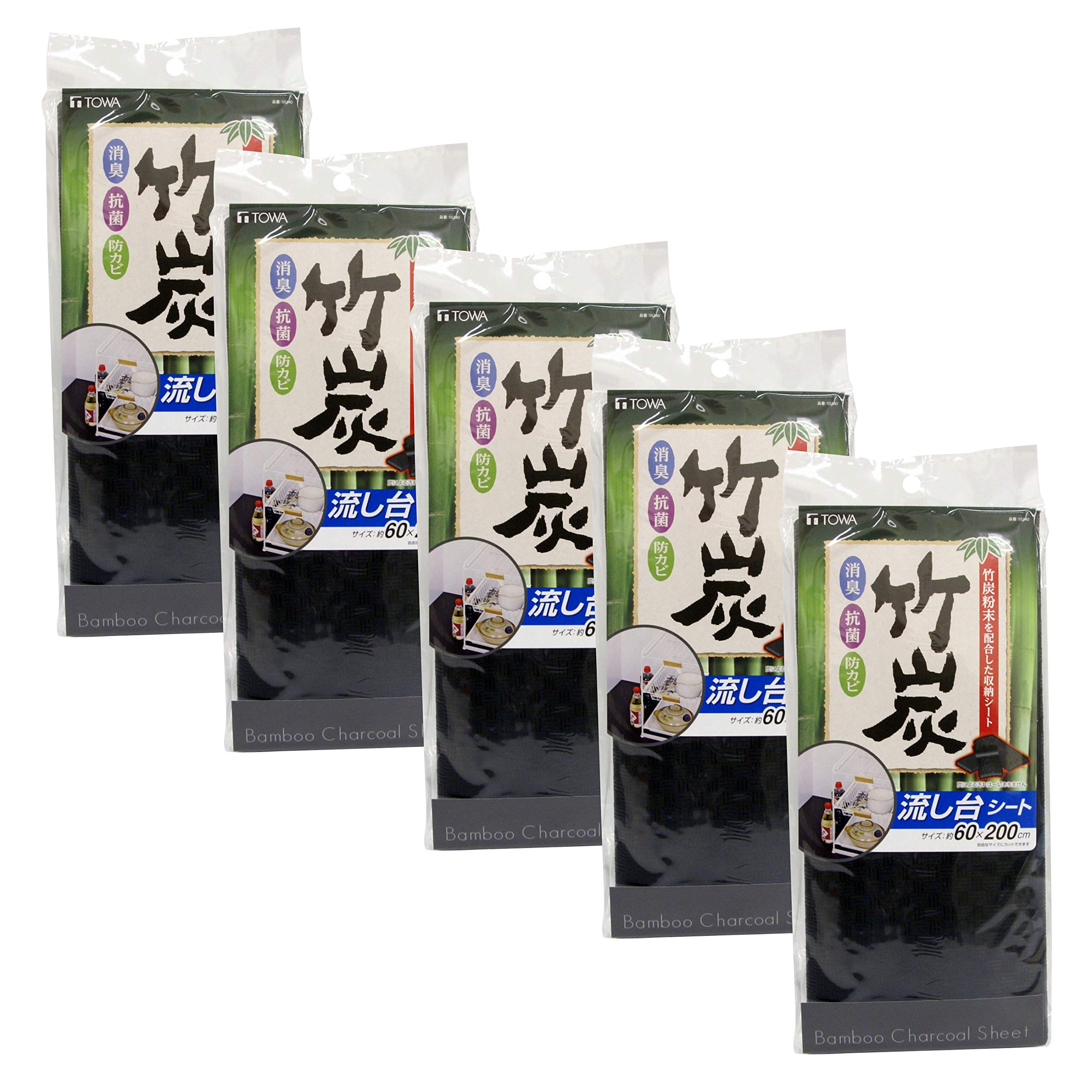 Towa Sangyo Cupboard Sheet Black Approx 60 x 200 cm BCS Bamboo Charcoal Deodorizing Antibacterial and Anti-Mold Set of 5 4479₽