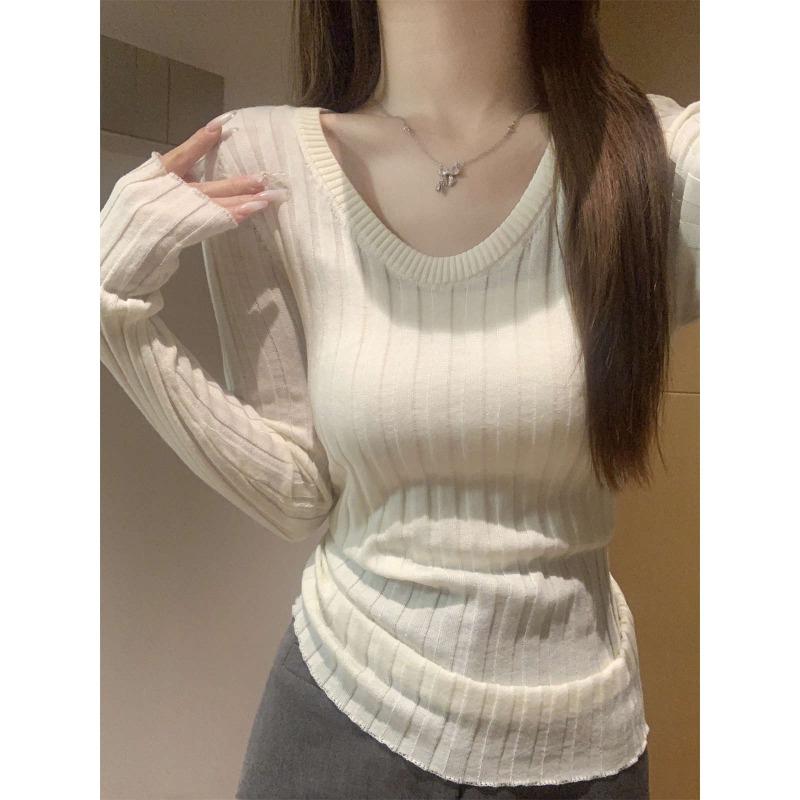 Sweet collar slim fit pure desire to look thin knitted bottoming shirt autumn pit strip age reduction inner top sweater