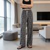 Ice silk wide-leg pants women's summer thin new Chinese ink cool pants high-waisted casual pants trousers women's clothing