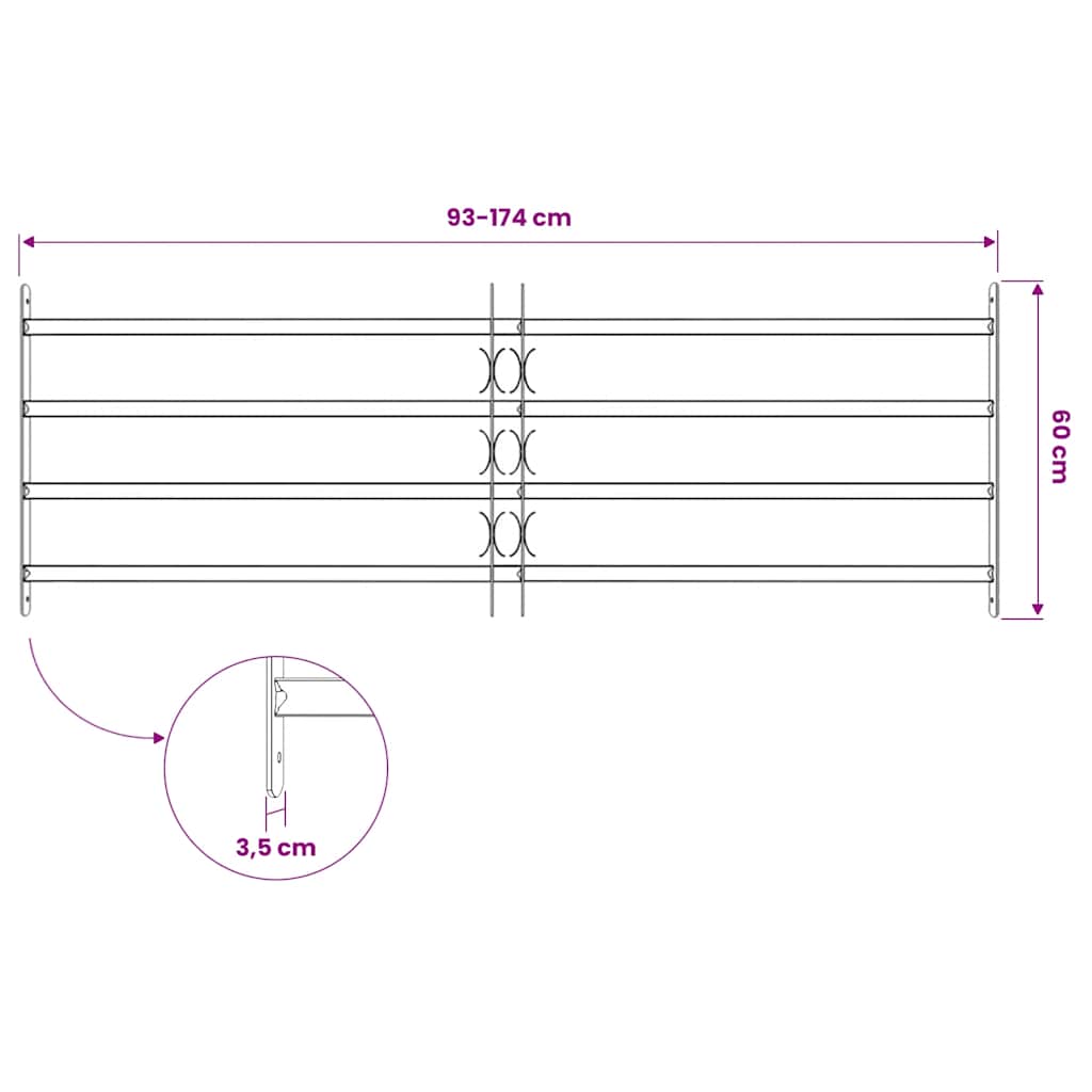 Vidaxl Adjustable Window Grate, 4 Metal Bars, 1000-1500 Mm