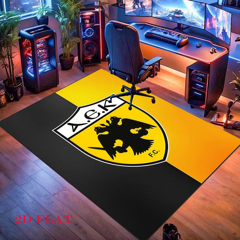 AEK Athen F.C Teppich für Wohnzimmer Schlafzimmer Zuhause Sofadekoration, Rutschfeste Bodenmatte für Kinder zum Spielen