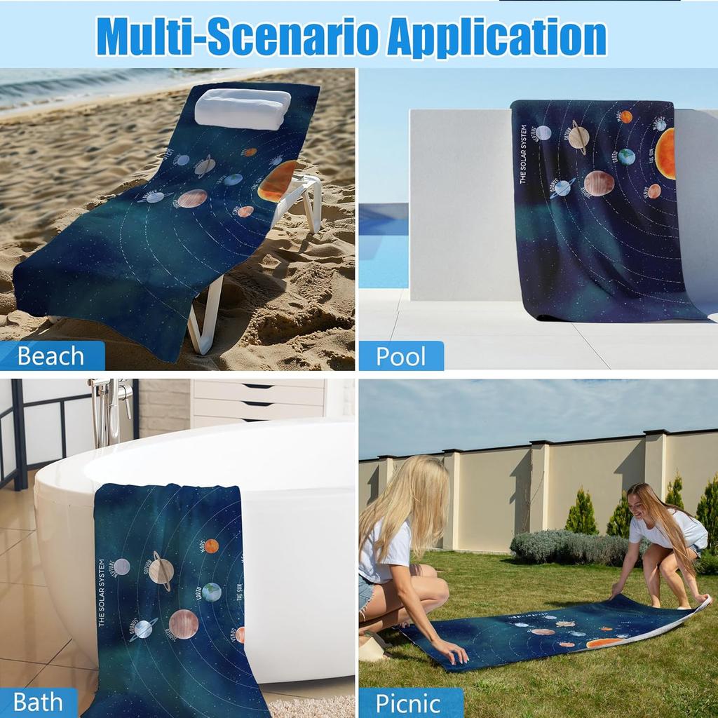 Kinder Weltraum Strandtuch, Sonnensystem Sandstrandtücher Geschenke für Jungen, Weltraum-Thema Schnelltrocknende Badehandtücher für Schwimmen