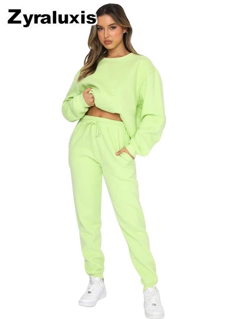 Women's Fall Winter Casual Solid Color Fleece Lined Long Sleeve Pants
