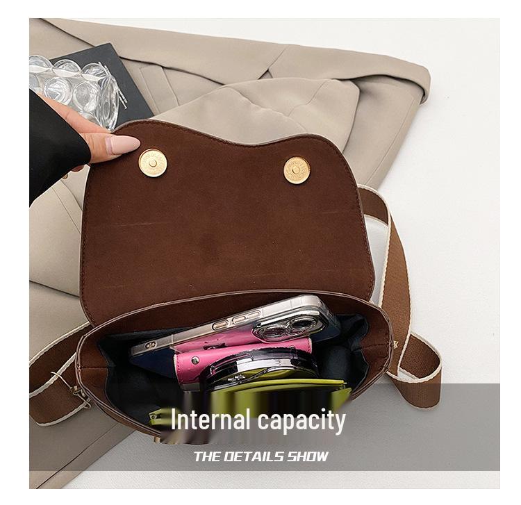 Korean Style Women's Wide Strap Crossbody Saddle Bag - Retro Chic