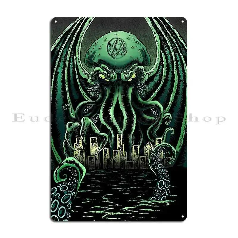 Cthulhu Rising Metal Plaque Wall Decor Wall Cave Wall Decor Cave Designs Tin Sign Poster