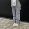 Pantaloni cargo da donna Vita elastica Hip Hop Tinta unita Multi tasche Pantaloni lunghi da donna con coulisse a vita alta vintage morbidi e dritti