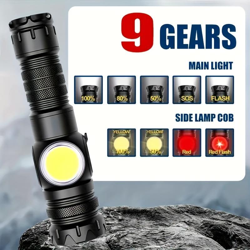 6800mAh LED multifunctional rechargeable flashlight with adjustable focus nine speed COB with red light for outdoor camping, hunting equipment