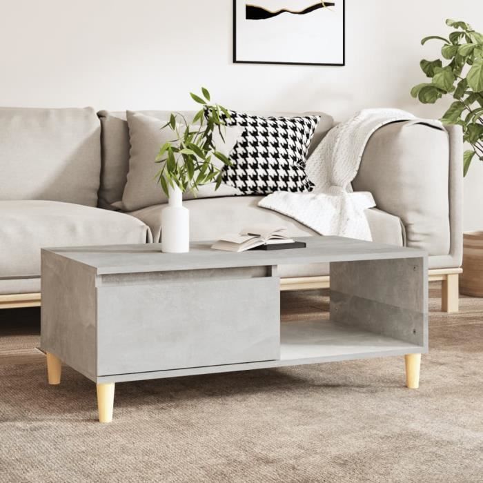 821048 vidaXL Table basse Gris béton 90x50x36,5 cm Bois d'ingénierie