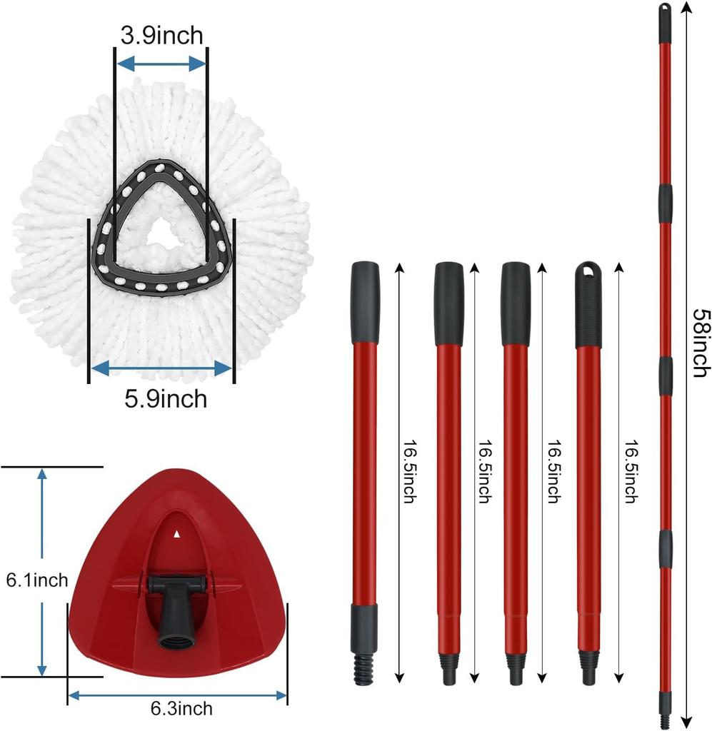 Mop Replace Heads Mop Handle and Mop Base Replacement for O-Cedar/Vileda EasyWring 1-Tank Spin Mop System(No Bucket)