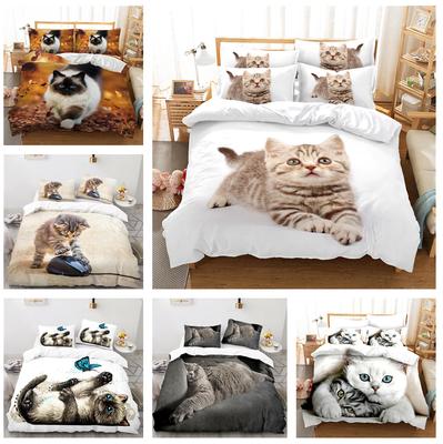 Juego de Cama para Mascotas Gatos Impreso en 3D, Funda Nórdica de Plumón Animal, Funda de Almohada 2/3 piezas, Cama King Queen, Funda Linda para Mascotas